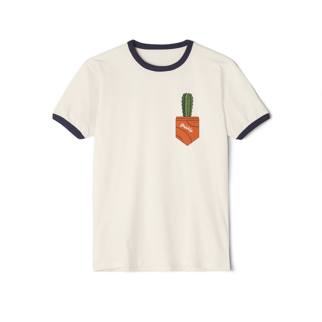 Cactus Pocket Ringer Tee — Retro Pocket Plant Graphic T-Shirt