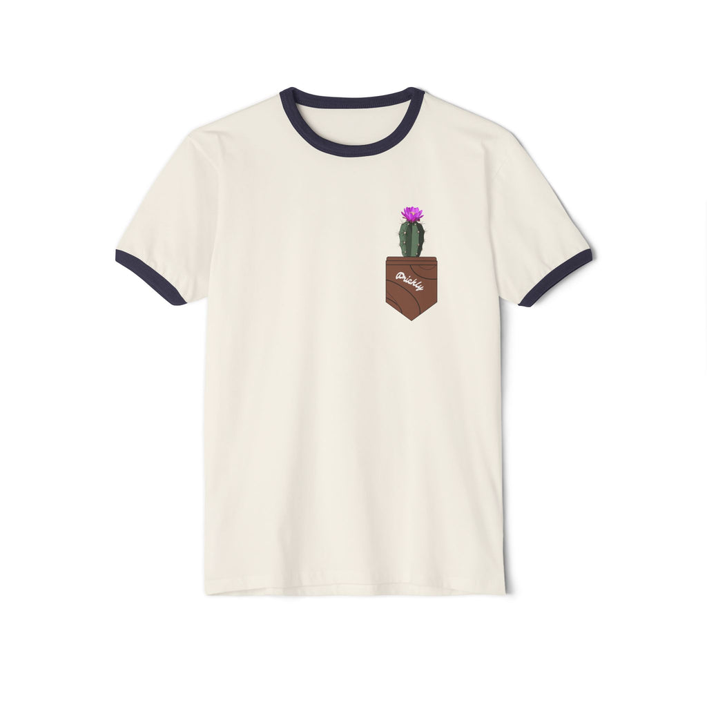 Pocket Cactus Ringer Tee — 'Bloom' Floral Pocket Graphic T‑Shirt
