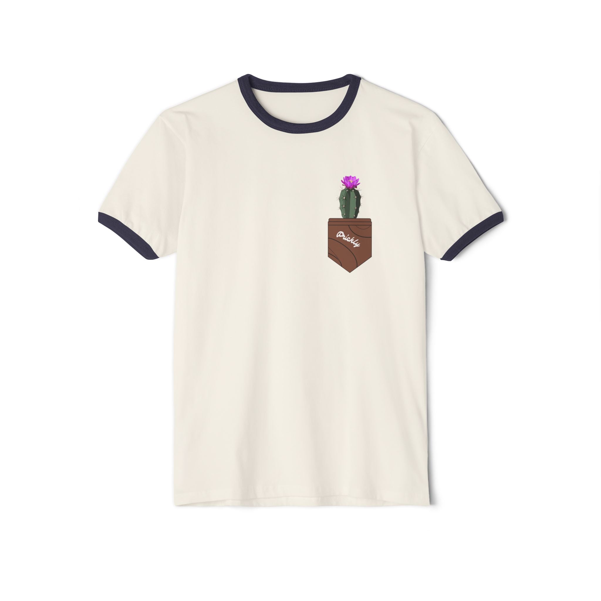Pocket Cactus Ringer Tee — 'Bloom' Floral Pocket Graphic T‑Shirt