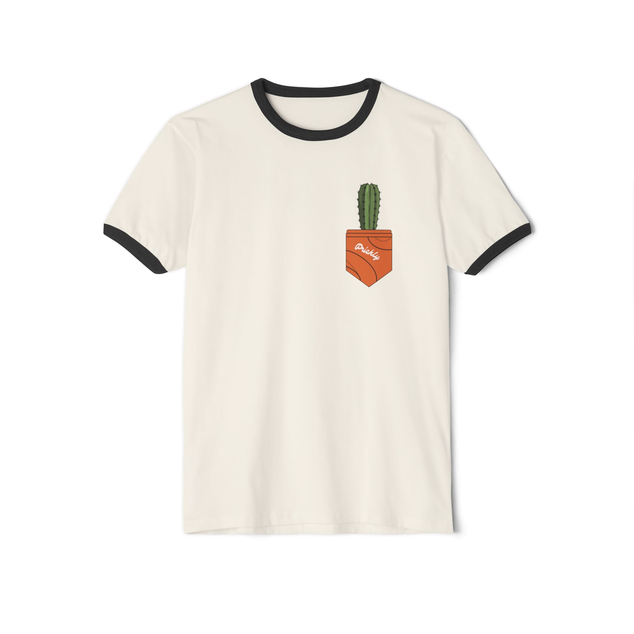 Cactus Pocket Ringer Tee — Retro Pocket Plant Graphic T-Shirt