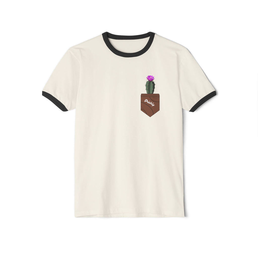 Pocket Cactus Ringer Tee — 'Bloom' Floral Pocket Graphic T‑Shirt