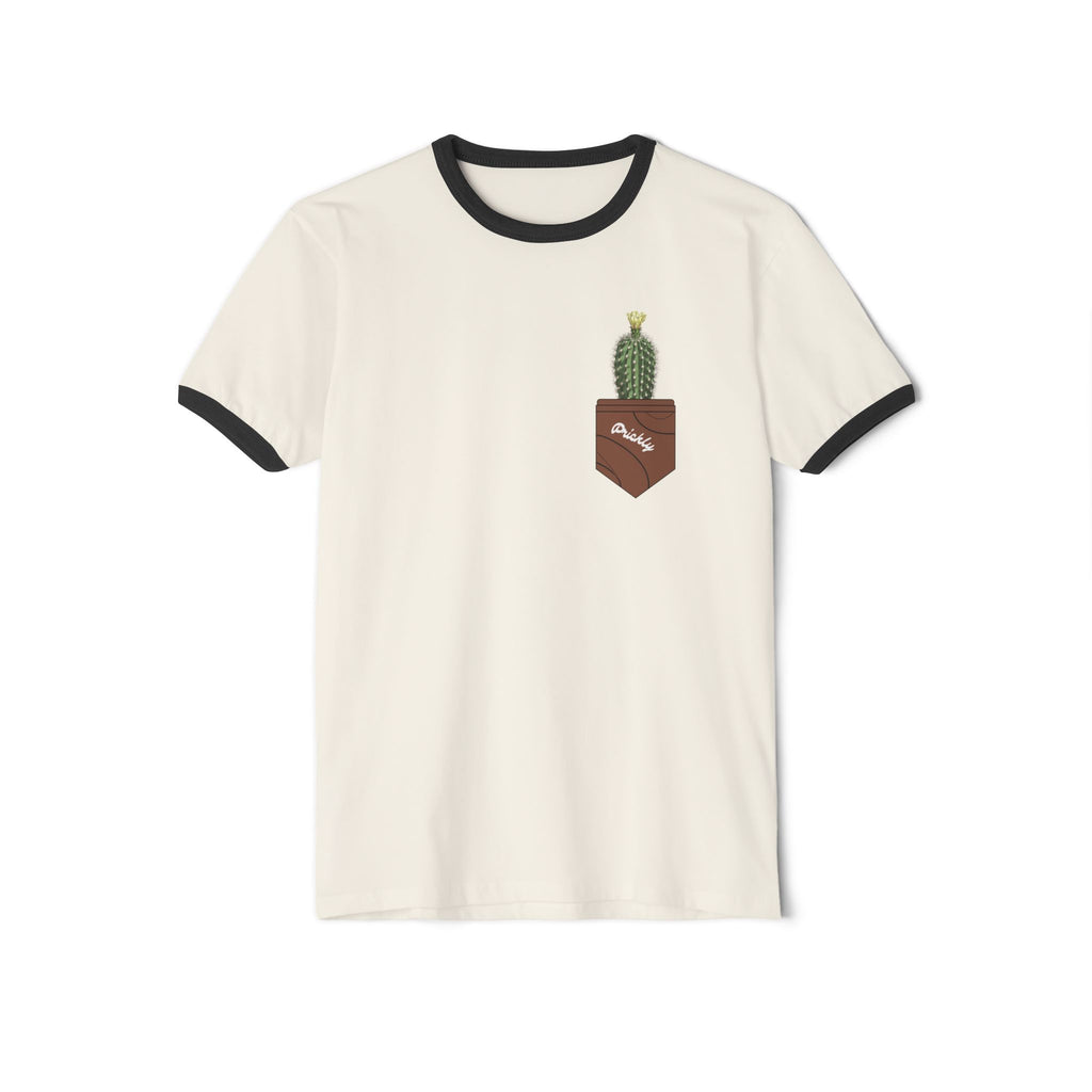 Cactus Pocket Ringer Tee – Retro Plant Graphic T-Shirt